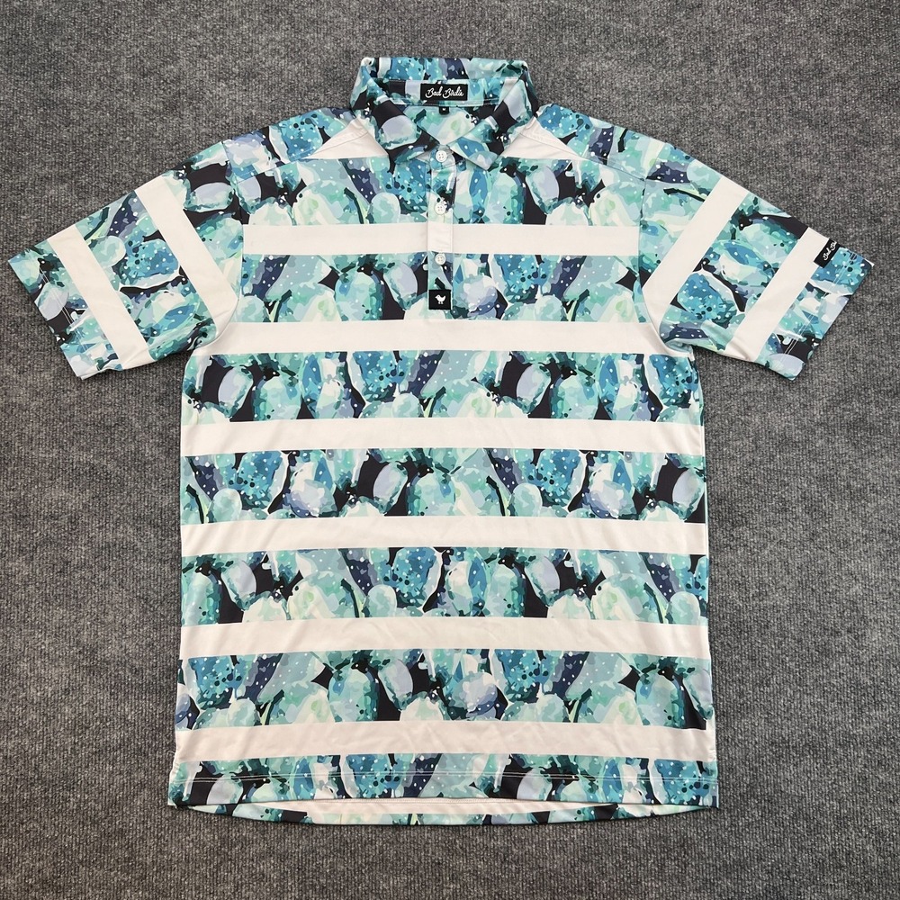 Bad Birdie Polo Shirt Mens M Blue White Striped Golf Golfing Golfer Athletic